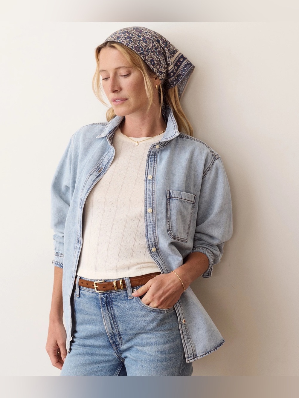 Marine Layer Shirt Womens Medium Jane Relaxed Denim Button Up